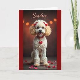 Poodle Portret met Hartlinten Valentijnsdag Kaart