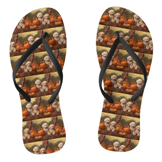 Poodle Pup Autumn Delight Pompoen Teenslippers (Voetbed)
