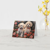 Poodle Puppies Valentine's Day Card Kaart (Gele Bloem)
