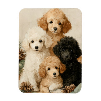 Poodle Puppies Vintage Christmas Magneet