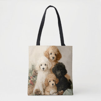 Poodle Puppies Vintage Christmas Tote Bag