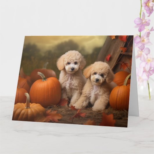Poodle Puppy Herfst Plezier Pompoen Kaart (Orchidee)