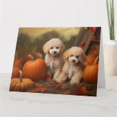 Poodle Puppy Herfst Plezier Pompoen Kaart (Voorkant)