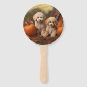 Poodle Puppy Herfstvreugde Pompoen Handwaaier (Voorkant)
