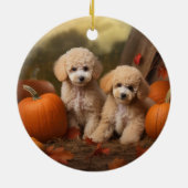 Poodle Puppy Herfstvreugde Pompoen Keramisch Ornament (Achterkant)