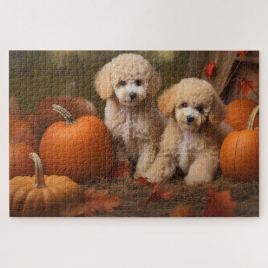 Poodle Puppy Herfstvreugde Pompoen Legpuzzel (Horizontaal)