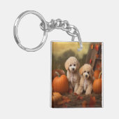 Poodle Puppy Herfstvreugde Pompoen Sleutelhanger (Voorkant Links)