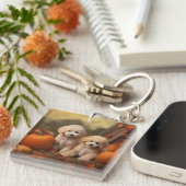 Poodle Puppy Herfstvreugde Pompoen Sleutelhanger (Voorkant Rechts)