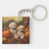 Poodle Puppy Herfstvreugde Pompoen Sleutelhanger (Achterkant)