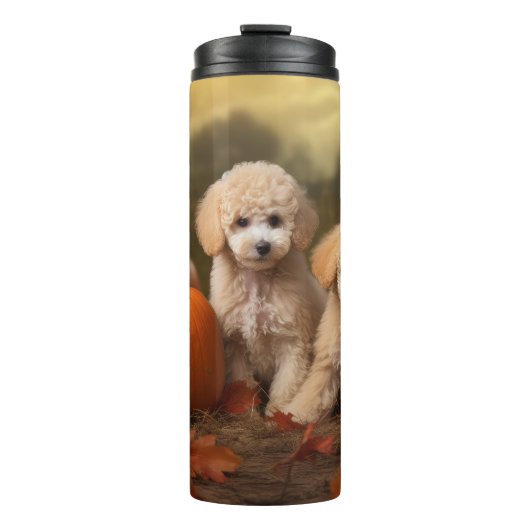 Poodle Puppy Herfstvreugde Pompoen Thermosbeker (Voorkant)