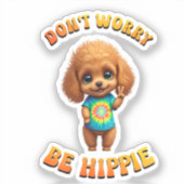 Poodle Puppy Hippie Happy Dog  Sticker (Voorkant)