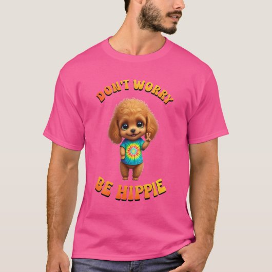 Poodle Puppy Hippie Happy Dog  T-shirt (Voorkant)