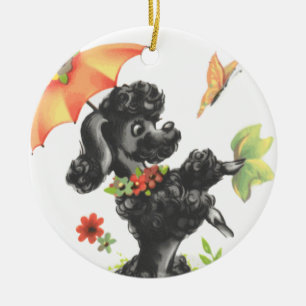 poodle puppy met paraplu keramisch ornament