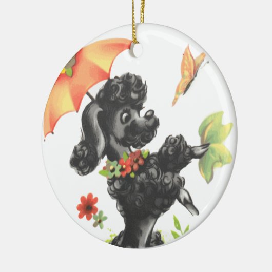 poodle puppy met paraplu keramisch ornament (Links)