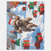 Poodle Rent in de Sneeuw met Kerstmuts Fleece Deken (Voorkant)