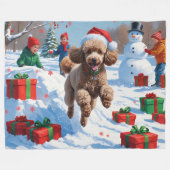Poodle Rent in de Sneeuw met Kerstmuts Fleece Deken (Voorkant (Horizontaal))