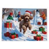 Poodle Rent in de Sneeuw met Kerstmuts Groot Cadeauzakje (Achterkant)