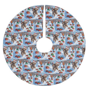 Poodle Rent in de Sneeuw met Kerstmuts Kerstboom Rok