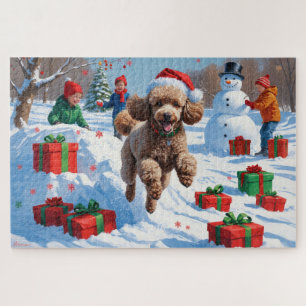 Poodle Rent in de Sneeuw met Kerstmuts Legpuzzel