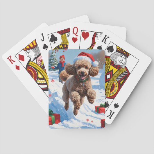 Poodle Rent in de Sneeuw met Kerstmuts Pokerkaarten (Achterkant)