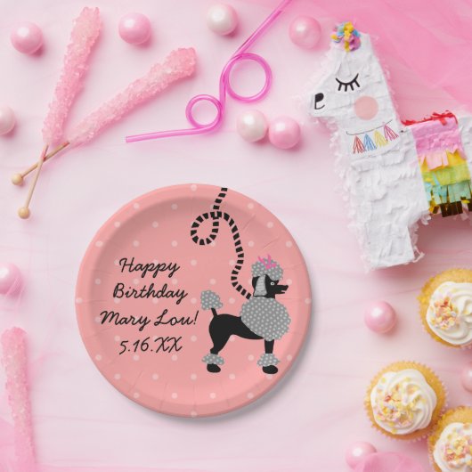 Poodle Rok 50s Retro Roze Zwart Verjaardagsfeest Papieren Bordje (Feest)