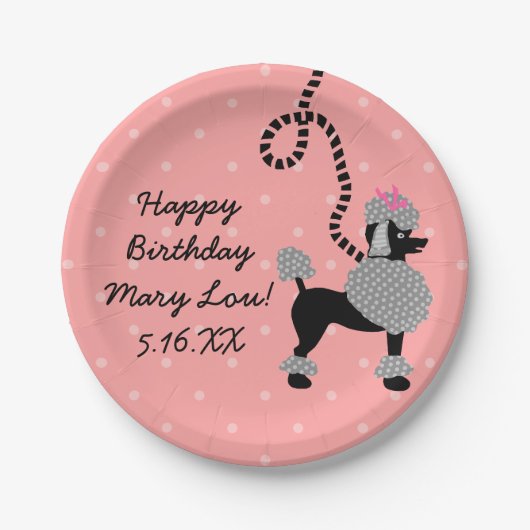 Poodle Rok 50s Retro Roze Zwart Verjaardagsfeest Papieren Bordje (Voorkant)
