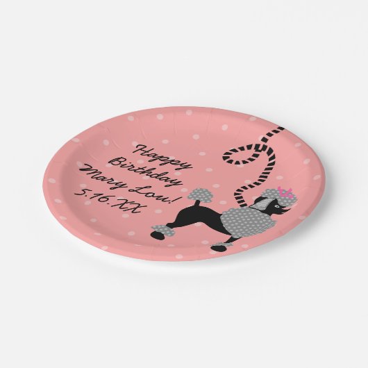 Poodle Rok 50s Retro Roze Zwart Verjaardagsfeest Papieren Bordje (Gekanteld)