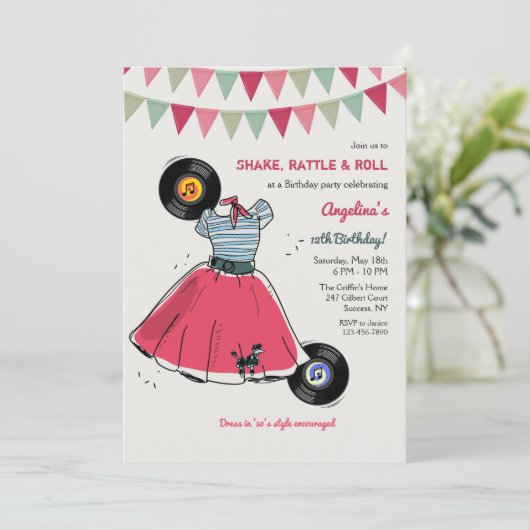 Poodle Rok Hop Feestje Kaart (Staand voorkant)