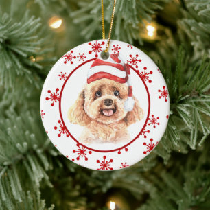 Poodle Santa Hat Red Snowflake Keramisch Ornament