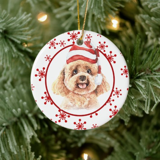 Poodle Santa Hat Red Snowflake Keramisch Ornament (Boom)