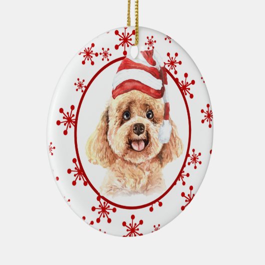 Poodle Santa Hat Red Snowflake Keramisch Ornament (Rechts)