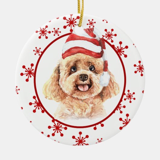 Poodle Santa Hat Red Snowflake Keramisch Ornament (Voorkant)