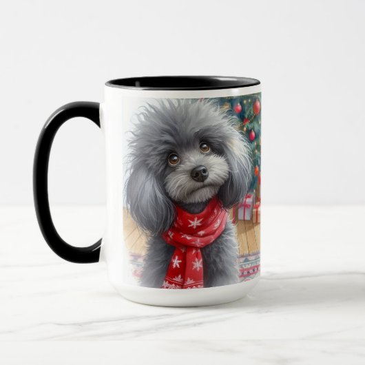 Poodle Santa Ik kan de Mok van de kerstkoffie uitl (Links)