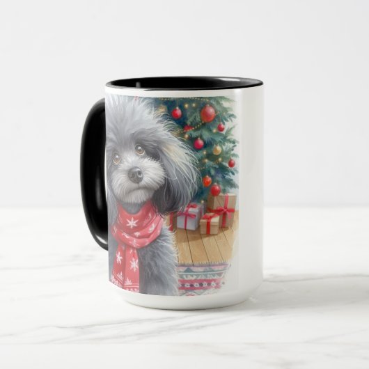 Poodle Santa Ik kan de Mok van de kerstkoffie uitl (Voorkant links)