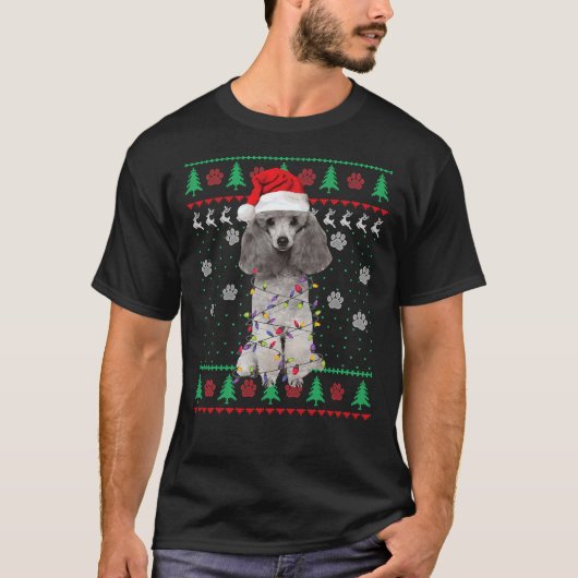 Poodle Santa kerstboomverlichting T-shirt (Voorkant)