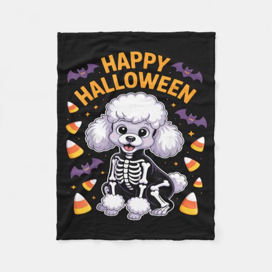 Poodle Skelet Gelukkig Halloween Fleece Deken (Voorkant)