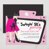 Poodle Skirt 1950: uitnodiging van de partij (Voorkant / Achterkant)