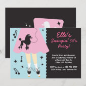 Poodle Skirt 1950: uitnodiging van de partij (Voorkant / Achterkant)