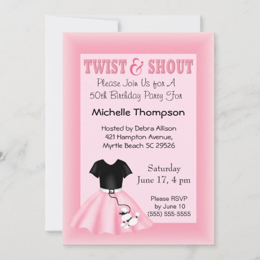 Poodle Skirt Birthday Invitations Kaart (Voorkant)
