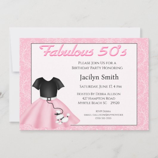 Poodle Skirt Birthday Party Invitations Kaart (Voorkant)