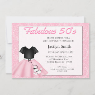 Poodle Skirt Birthday Party Invitations Kaart