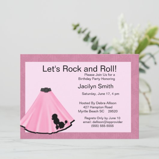 Poodle Skirt Birthday Party Invitations Kaart (Staand voorkant)