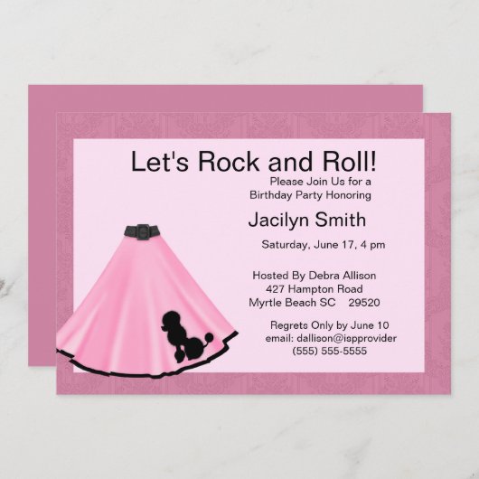 Poodle Skirt Birthday Party Invitations Kaart (Voorkant / Achterkant)