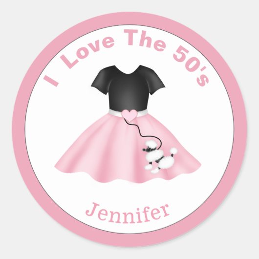 Poodle Skirt I Heart de 50-inch Ronde Sticker (Voorkant)