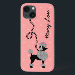Poodle Skirt Retro Pink en Black 50s Persoonlijk Case-Mate iPhone Case<br><div class="desc">Deze leuke Franse poodle ontwerp Galaxy-telefoonbehuizing is afgeleid van de klassieke poodle rokken uit de jaren vijftig. De zwarte poodle hond heeft grijze pompons van bont met poka-stippen en een zwarte stencil-stijl. Het rust allemaal op een roze achtergrond met een licht roze polka-gestippeld effect. Voeg eenvoudig jouw naam toe in...</div>