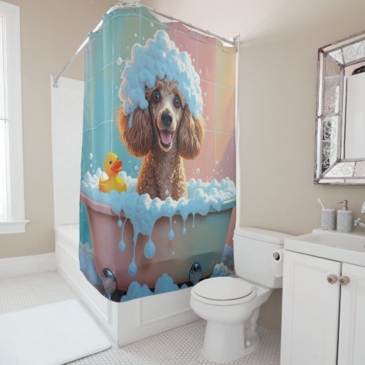 Poodle Slordig Slaperig Schattig Grappig Douchegordijn (In situ)