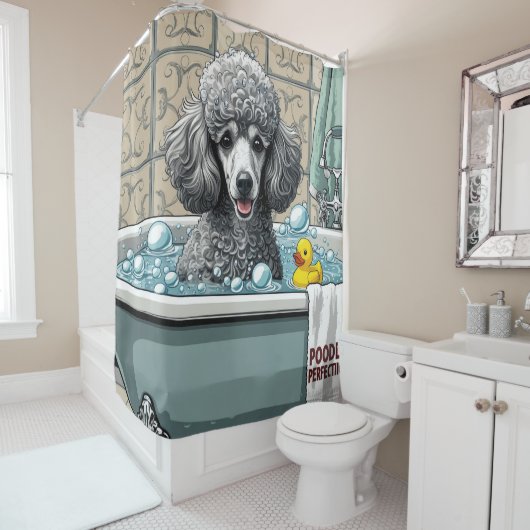 Poodle Slordig Slaperig Schattig Grappig Douchegordijn (In situ)