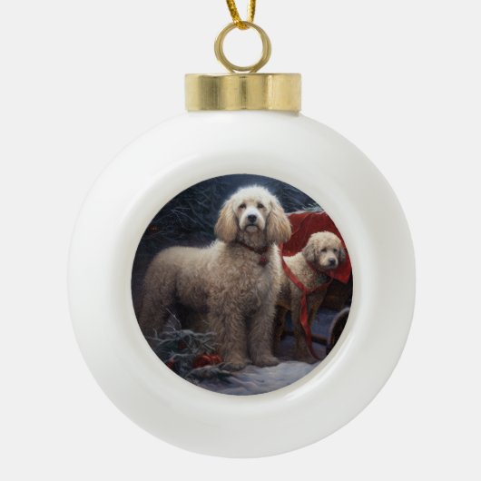 Poodle Sneeuw Slede Kerst Decoratie (Voorkant)