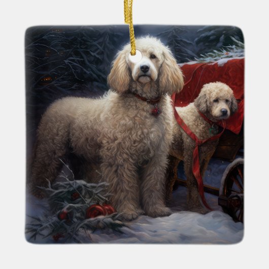 Poodle Sneeuw Slede Kerst Decoratie (Voorkant)