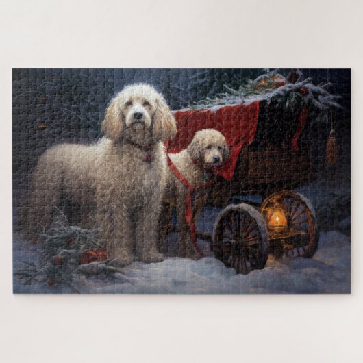 Poodle Sneeuw Slede Kerst Decoratie Legpuzzel (Horizontaal)